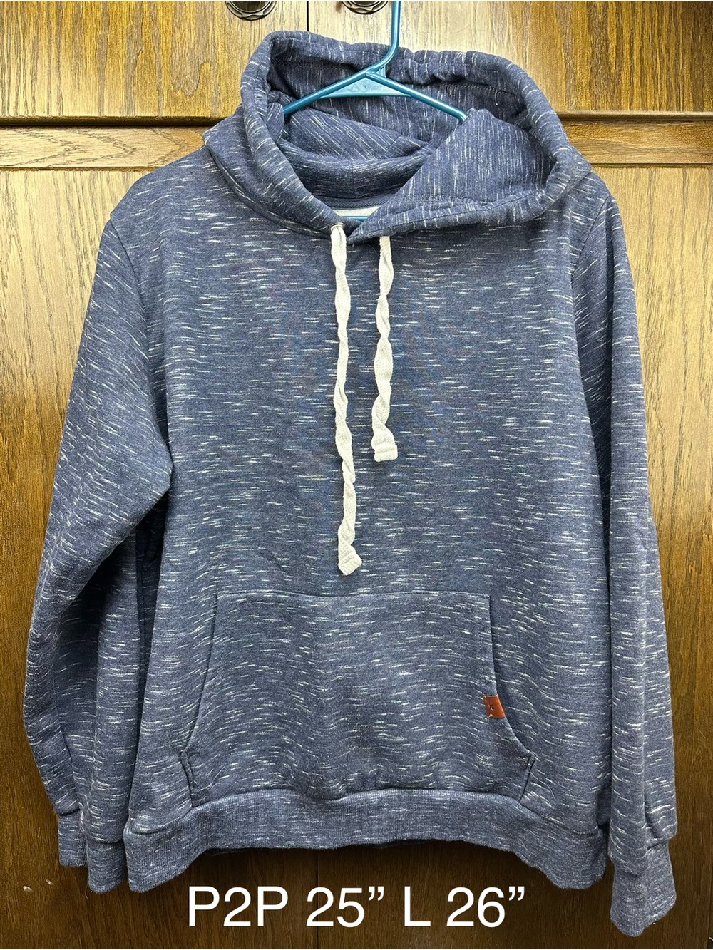 Doublju Women's Navy Space-Dye Pullover Hoodie with Cream Drawstring